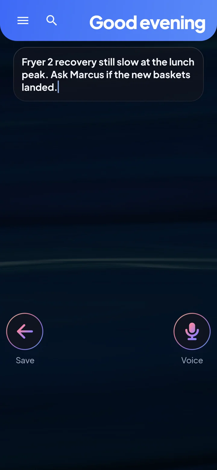 Area8 note editor with voice capture and save